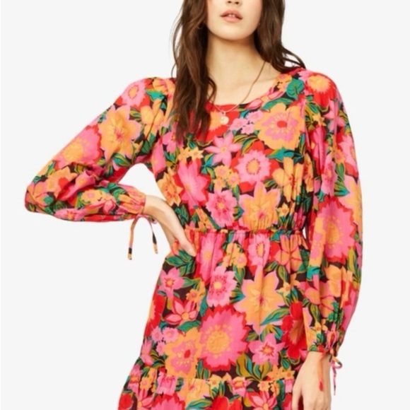 Billabong Heaven Sent Floral Long Sleeve Open Back Mini Dress SZ M - Picture 1 of 11